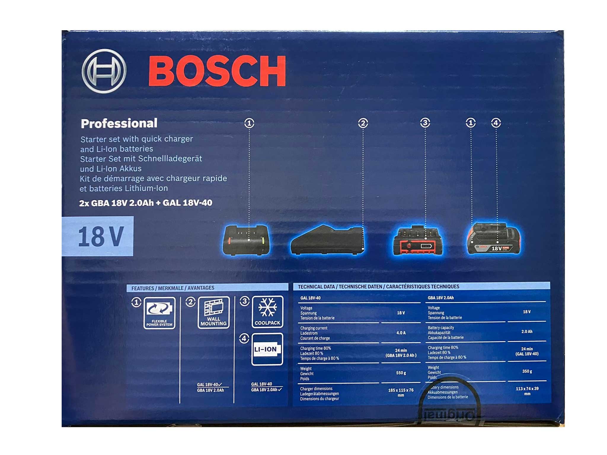 Bosch, Bosch 18V Starter Kit 2x 2.0AH + GAL 18V-40 [Akku & Ladegerät Bundle] (1600A019RP)