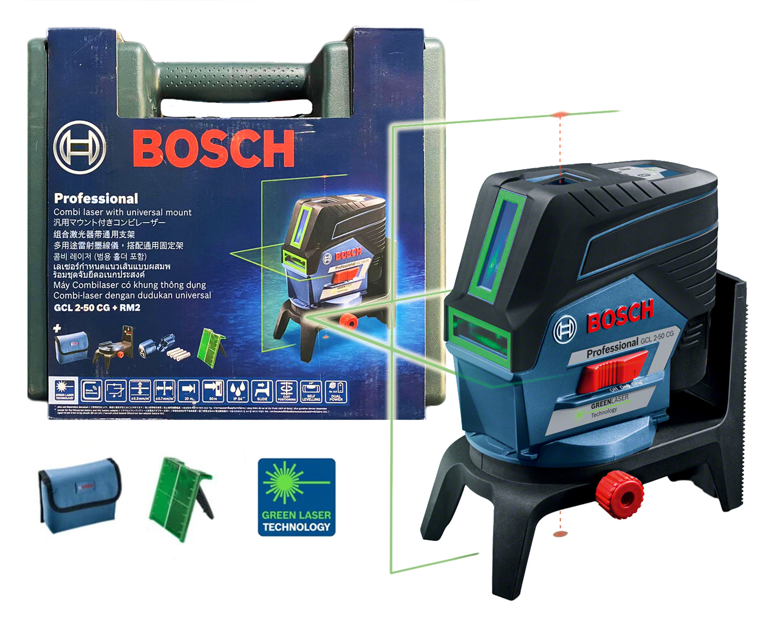 Bosch, Bosch GCL 2-50 CG Kreuzlinien-Lasernivellier mit Lotpunkten (50 Meter)